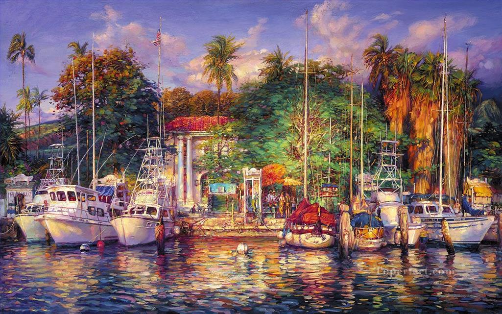 Lahaina Afternoon urban boats dockscape Oil Paintings